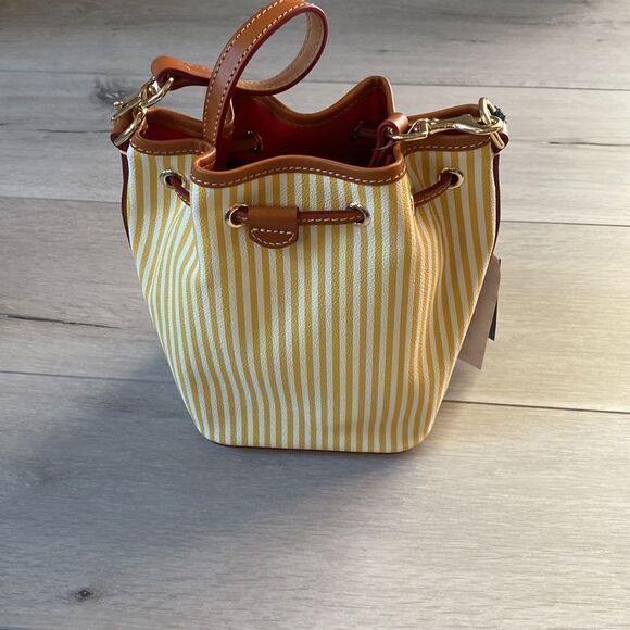 Dooney & Bourke Sullivan Coated Cotton Small Drawstring Crossbody yellow white - Picture 7 of 8